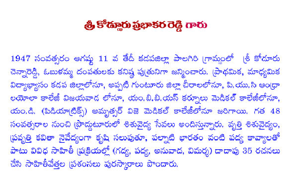 Text about Koduru Prabhakara Reddy