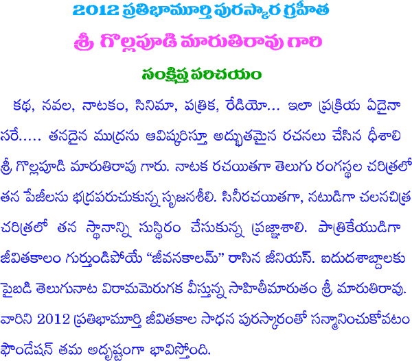 Text about Gollapudi Maruthirao